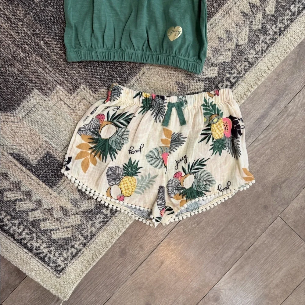 New Juicy Couture Boho Tank & Cream Tropical Print Tassel Shorts Girls sz 6 Set
